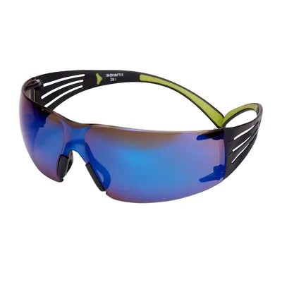 3M™ SecureFit™ 400 Occhiali di protezione, montatura nera/verde, antigraffio, lenti blu specchiate, SF408AS-EU, 20/confezione