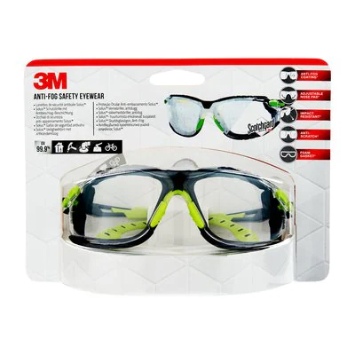 3M™ Occhiali di sicurezza anti-appannamento Solus™ 1000, verdi/neri, trasparenti, con custodia S1CG