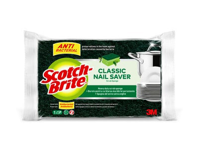 Spugna salva unghie Scotch-Brite® Classic con proprietà antibatteriche nella spugna combatte il deterioramento da parte di batteri. 1 spugna per confezione