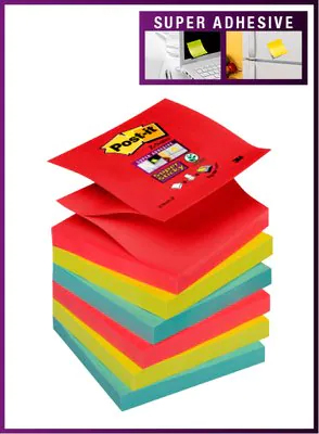 Foglietti Post-it® Super Sticky, colori ultra, 76 mm x 127 mm, 12 blocchetti