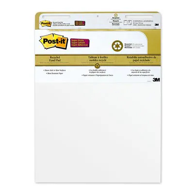 Post-it® blocco da parete in carta riciclata con adesivo Post-it® Super Sticky 559RP, bianco, 635 mm x 775 mm, 30 fogli, 2 blocchi