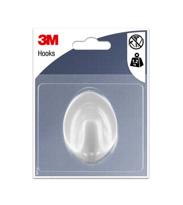 Gancio adesivo 3M™in plastica a forma ovale, colore bianco, L. Tenuta massima 1,2 kg.
