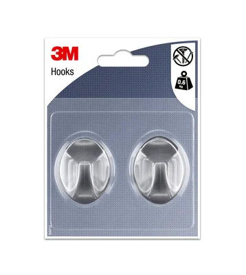 Gancio adesivo 3M™ in plastica a forma ovale, colore grigio metallizzato, M. Tenuta massima 0,6 kg.